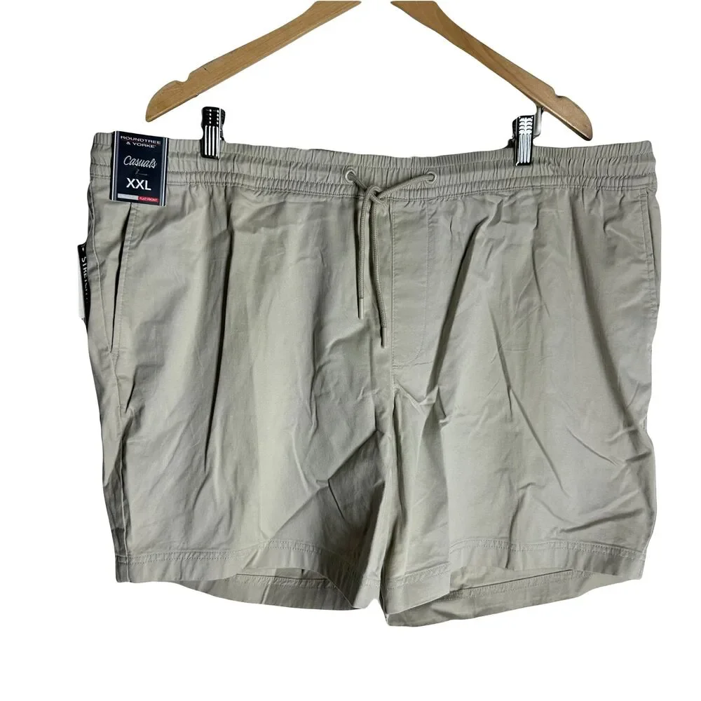NWT Roundtree & Yorke Mens Shorts Drawstring Oat Flat Front Straight Fit XXL